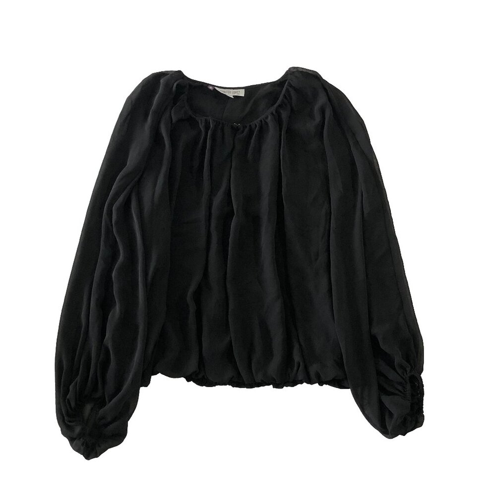 Jennifer Lopez Womens Size L Black Sheer Dolman Long Sleeve Blouse
